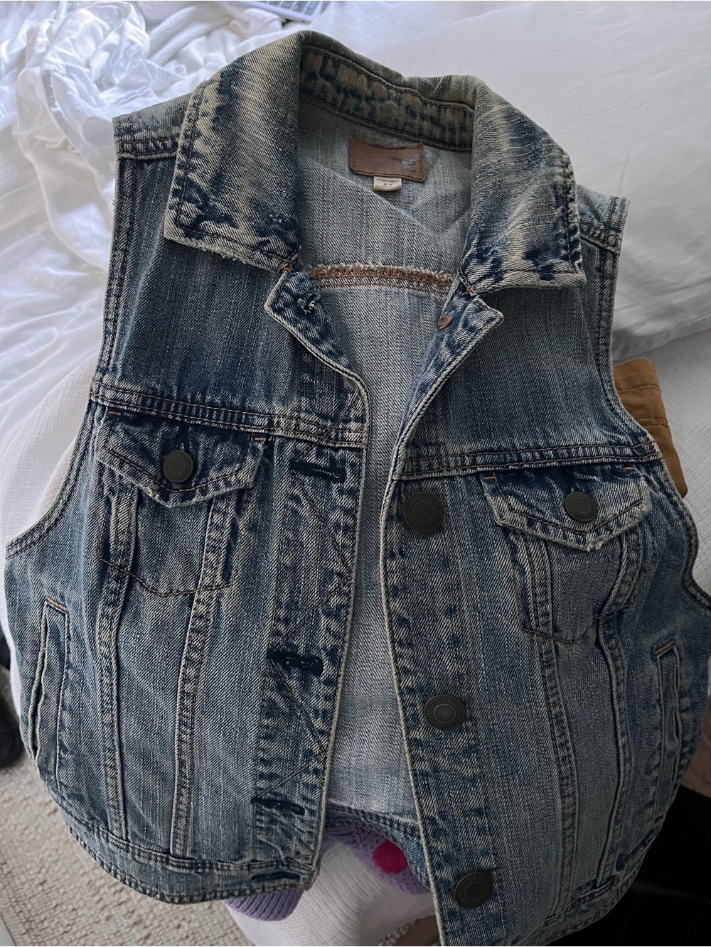 American Eagle Outfitters Distressed Blue Denim Vest